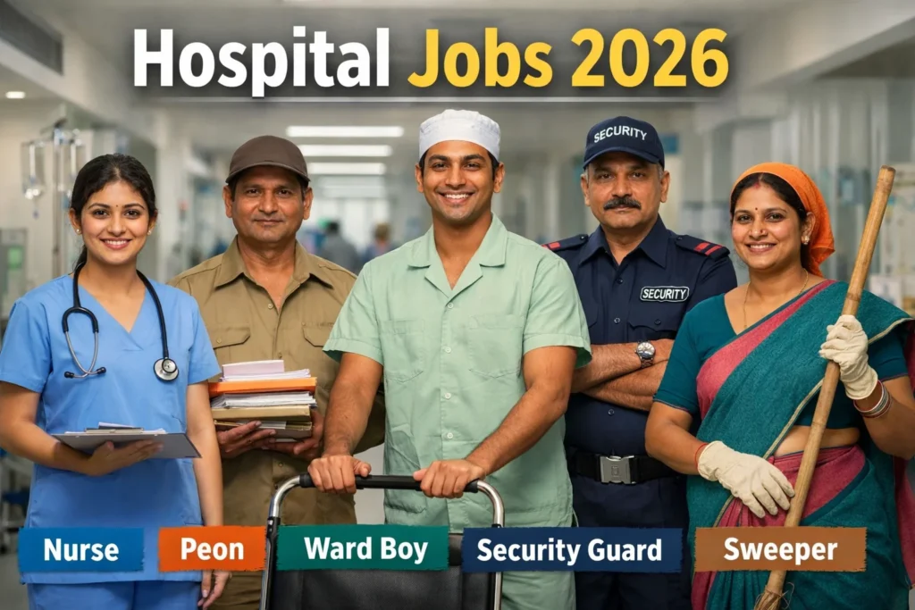 Hospital Jobs 2026: Nurse, Peon, Ward Boy, Security Guard, Sweeper – Opportunities for 10th & 12th Pass Candidates Hospital Jobs 2026: Nurse, Peon, Ward Boy, Security Guard, Sweeper – Opportunities for 10th & 12th Pass Candidates
