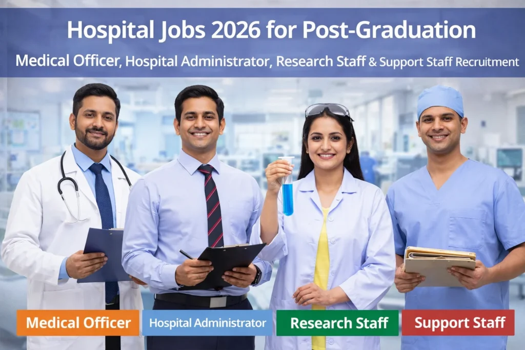 Hospital Jobs 2026 for Post-Graduation: Medical Officer, Hospital Administrator, Research Staff & Support Staff Recruitment Hospital Jobs 2026 for Post-Graduation